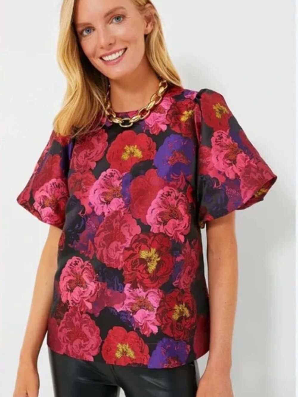 NWT Tuckernuck Lyla Blouse XL Camellia Jacquard Puff Sleeve Floral Top
